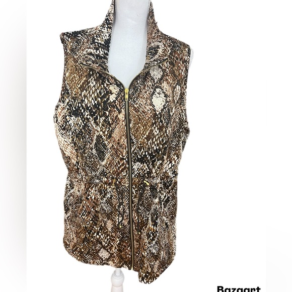 New Directions 2X Leopard Zip Up Vest With Pockets W/drawstrings At Waist - Picture 1 of 4